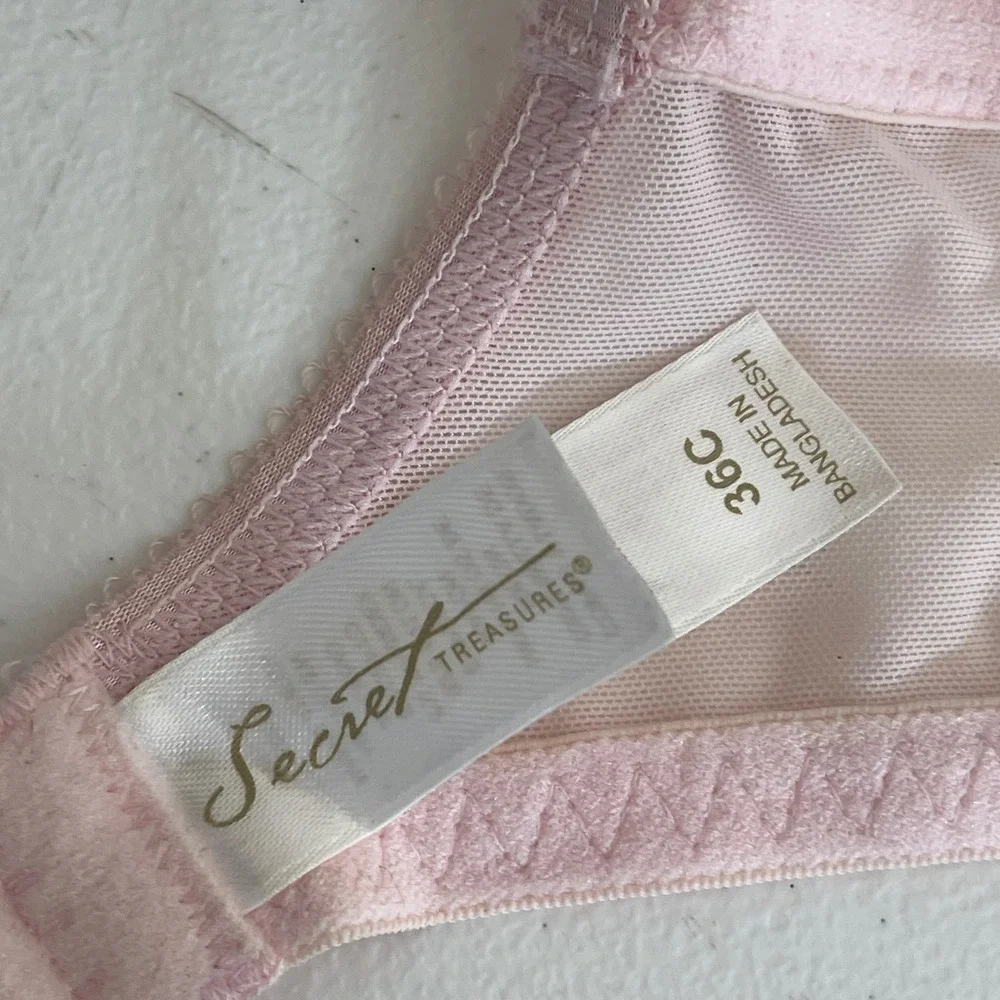 Vintage Secret Treasures Bra 36C Pink Floral Embroidered Sheer‎ Mesh Unlined